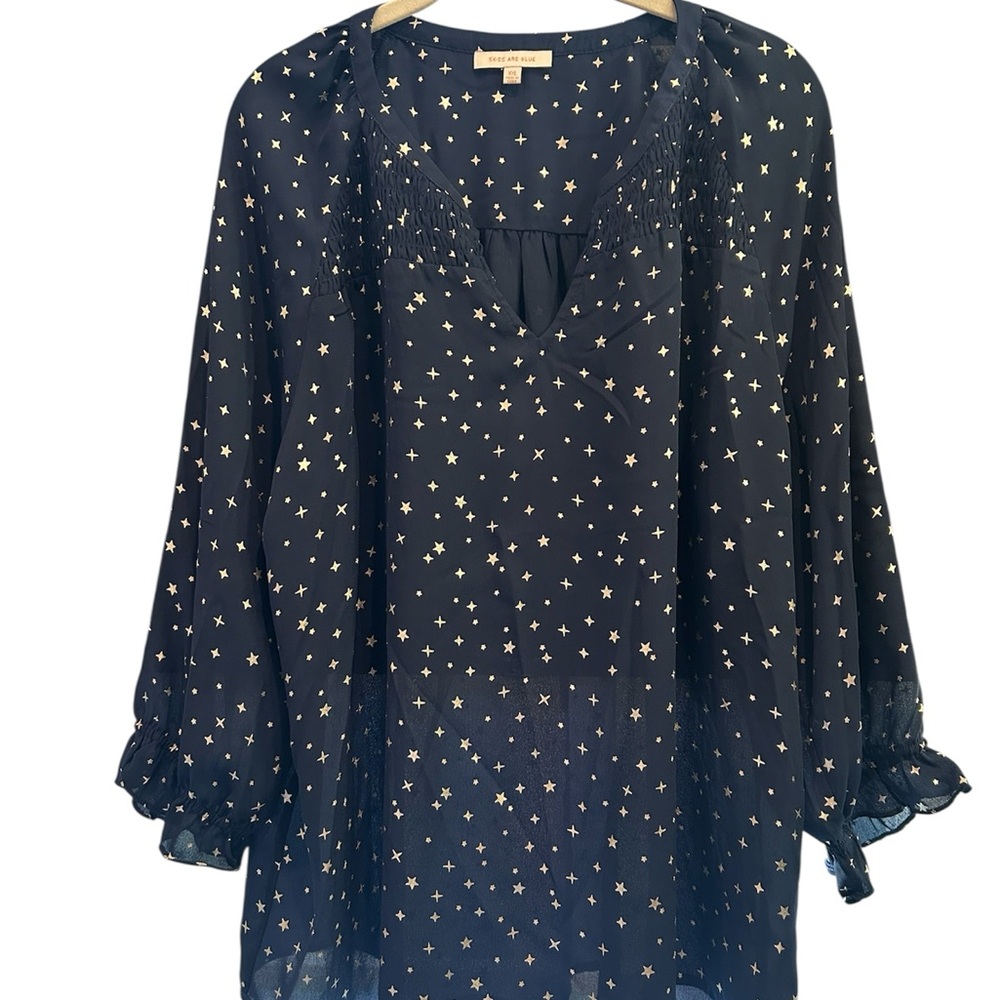 Skies Are Blue Ruffled Navy Blouse